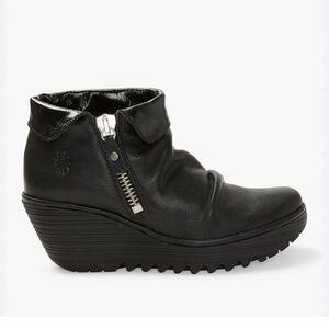 FLY London Leather Wedge Ankle Boots - Yoxi, Black, EU 36, US size 5.5